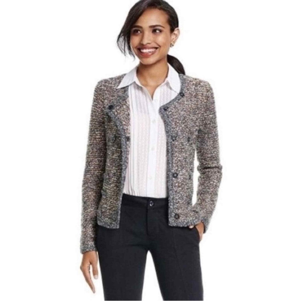 Textured Gray Bouclé Crewneck Sweater Jacket - Women